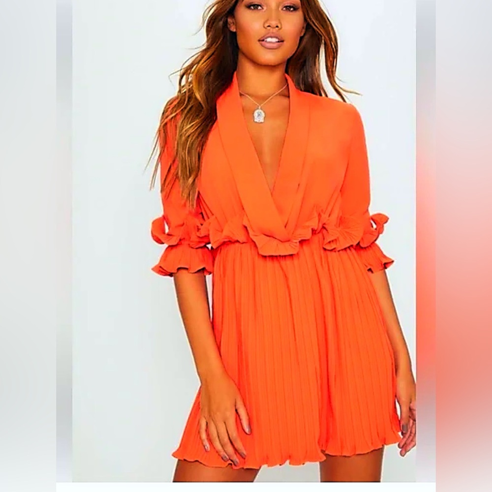Pretty little thing bright orange skater dress